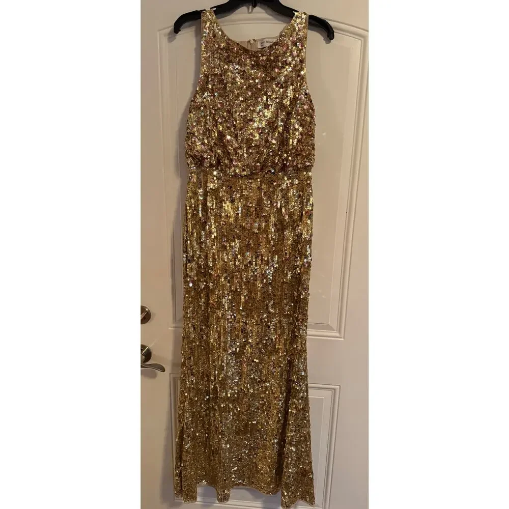 Mac Duggal 93645 Gold Sequin Column Evening Gown Size 8